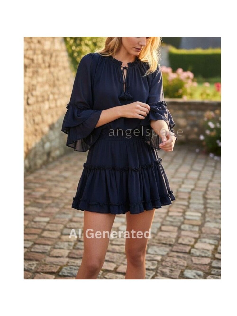 Old MISA Los Angeles Blue Ruffle Ximena Dress, Size S